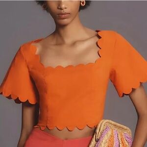 Maeve Square-Neck Scallop Blouse in Orange (NWT)